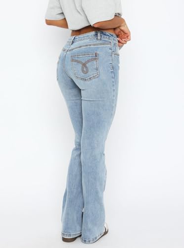 Image of Women's Stretch Low Rise Double Button Elastic Skinny Vintage Flare Jeans