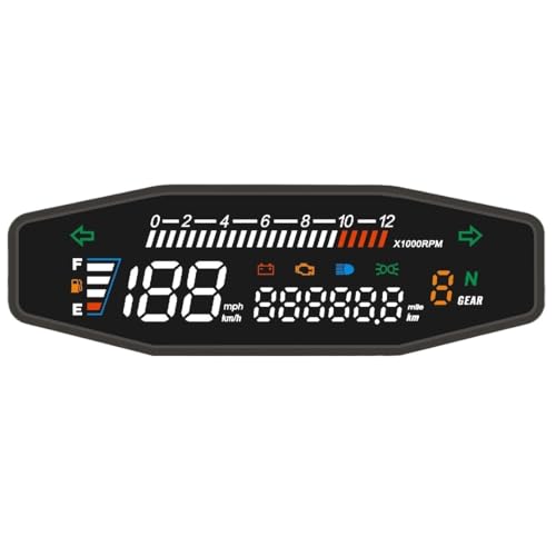 スピードメーター メーター ユニバーサルバイクスピードメーターデジタルメーターLEDタコメーターダッシュボード計器パネルメーターディスプレイ(With sensor Type1)