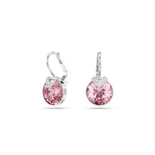 Swarovski Pendants d'oreilles de la collection Bella V, cristal rose de taille ronde, pavé de petits cristaux incolores en V, pièces en métal rhodié
