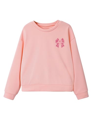 MakeMeChic Girl's Bow Print Crew Neck Sweatshirt Long Sleeve Active Pullover Top