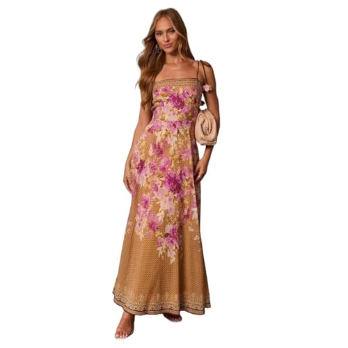 AKSXTNS Spring and Summer new Women's Fashion Print Sexy Suspender Dress for Women(L) Picture Color