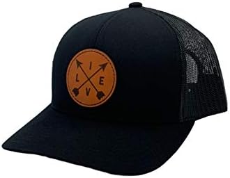 Apollo Cap Co. Trucker Cap - Leather Live Circle Patch Hat - Snapback Closure - Mid Profile Crown - Great for Men and Women! (Black/Black)