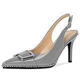 SAMMITOP Womens Grey Slingback Heels Grey Closed Toe Heels for Women Grey Stiletto High Heels Elegant Wedding Office Dressy Pumps Shoes 3.5 Inch US Size 7