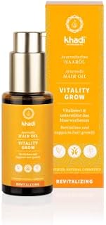 khadi VITALITY GROW Ajurwedyjski olejek do włosów, 100% naturalny, ziołowy i wegański, rozmaryn dla większej objętości i wzrostu włosów, przeciw wypadaniu włosów, kosmetyki naturalne, 50ml