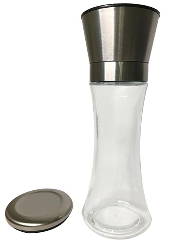 Elegant GRINDER 7 inch tall, Eco-Friendly Stainless Steel and Glass grinder, with Adjustable Ceramic Grinder, Spice Mill, Pepper Grinder or Salt Grinder, for seasoning, refillable grinder