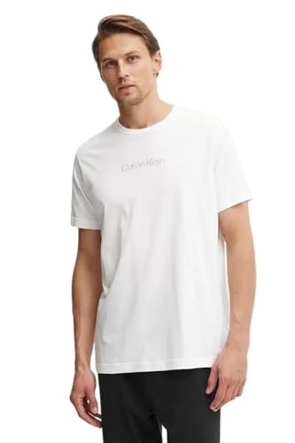 Calvin Klein Men’s Short Sleeve Crew Neck T-Shirt, White (Classic White W/Deep Lagoon Logo), L