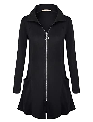 Miusey Womens Zip Up Tunic Sweatshirt Collar Neck Lightweight Long Jacket Cardigans