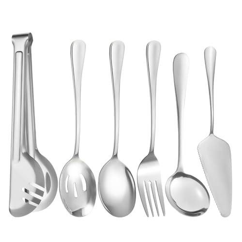 ZLMTZDJD 6pcs Stainless Steel Serving Utensils Set for Parties – for Buffets, Catering, Banquets, Weddings and Events (6PCSSilver)