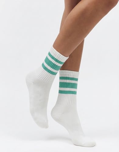 Image of 3 Pairs Women Striped Tube Socks Fun Novelty Cute Crew Socks Retro Sport Mid-Calf Socks for Women Grils
