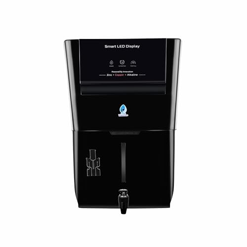 Image of Aroma RO Water Purifier | RO+UV+UF+TDS Adjuster | Zinc + Copper + Alkaline | 12L Storage | Smart LED Display | Borewell, Tanker & Municipal Water [BLACK]