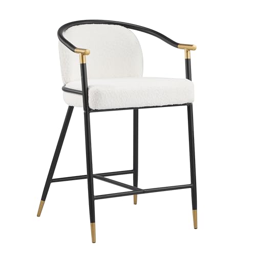 Set de 2 butacos Christopher Knight Home Varus de 26" de altura con estructura de hierro, para barra o isla de cocina, con reposapiés y respaldo, tapizados en bouclé, color beige + negro + dorado miniatura 7
