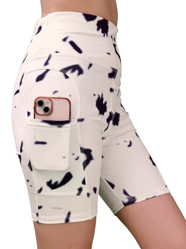 Image of Women's Polyester Stretchable Gym Shorts with Side Pockets High Waist Slim Fit Above Knee Length Activewear Tights Gym Fitness Cycling Running Yoga Shorts for Women