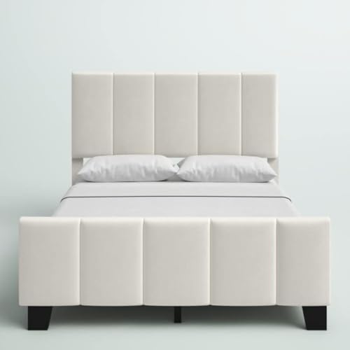 Image of upholstered beds | Bed King Size | Bed Without Storage | Wooden Platform Bed | Platform Bed King Size | Mattress not Included | Finish Color:- Ivory