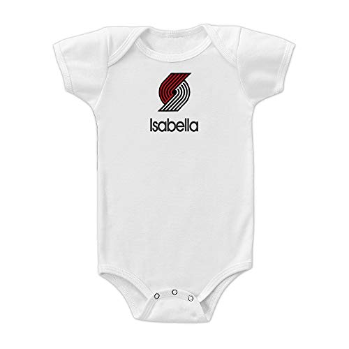 Portland Trail Blazers Custom Baby Bodysuit - Personalized Baby Name Embroidery & Official NBA Team Logo, Envelope Neck, Cotton, Double-Stitched, Supersoft, (White, 0-3 months)