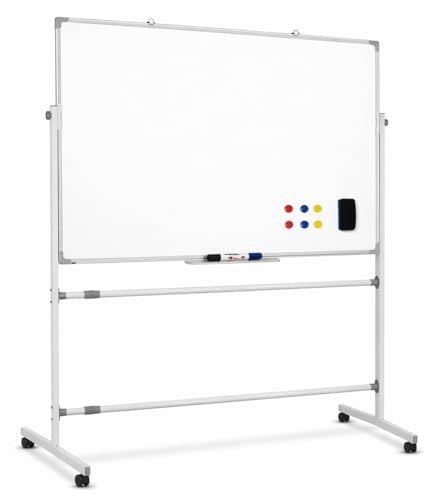 Whiteboard with stand 2 in 1 Rotatable Board 90x120cm Double Sided Magnetic Whiteboard on Wheels Mobile Standing White Board for Office Classroom School & Home