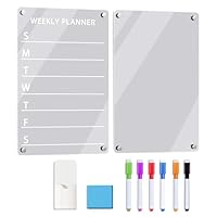 Acryl Magnettafel Kühlschrank Transparent: 2 Stück Wochenplaner Abwischbar Magnetisch Kühlschrank aus Klarem mit 6 Trocken Abwischen Marker und Wischtafel für Kalender Memo Essensplaner