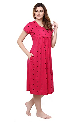 Image of TIGYWIGY Women's Cotton Printed Knee Length Maternity /Feeding /Nursing Nighty
