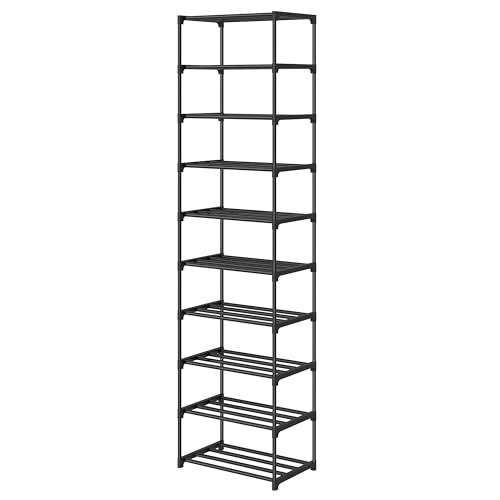 Autonomier 10 Tier Tall Shoe Rack, Narrow Lightweight Shoe Shelf, Compact Vertical Shoe Stand, Small Space Saving for Closet Floor, Dorm Storage Organizer, Front Door Entrance, Entryway