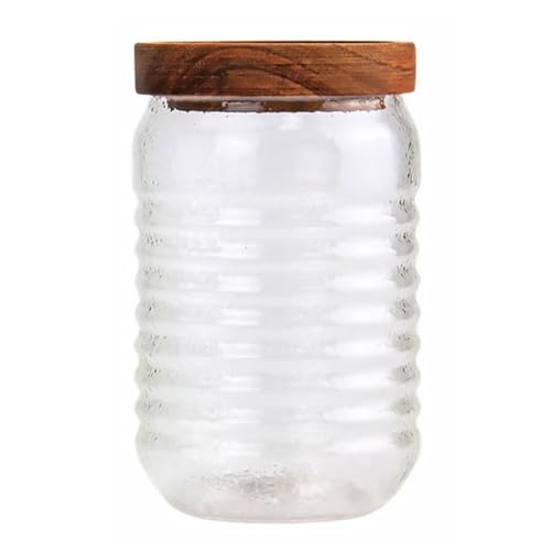 Gadpiparty Frasco de Vidrio Sellado de 500 Ml Tapa de Madera de Acacia, Envase para Almacenamiento de Alimentos Secos, Jarra de Cristal para Té y Cocina, Bote Hermético para Azúcar, Sal