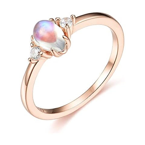 Natural Moonstone Gemstone Moissanite Genuine 925 Sterling Silver Ring for Women Women's Ring for Wedding Engagement Band, Gemstone, Moonstone Cover