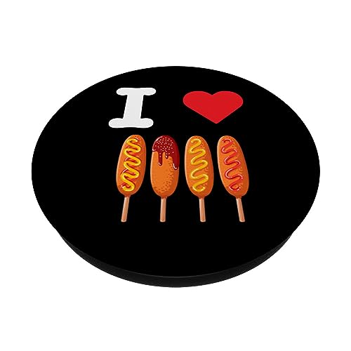 I Love Corndogs American Korean Corn Meal Wrapped Hotdog PopSockets Swappable PopGrip, Black - Image 2