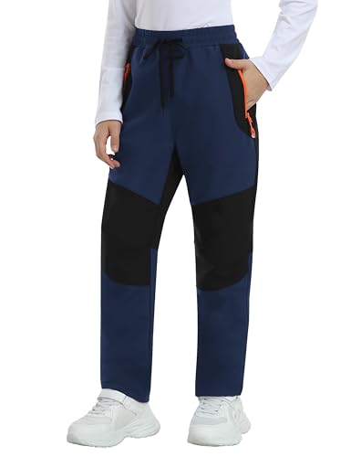 Mofiz Kids Soft Shell Pants Fleece Lined Hiking Pants Boys Winter Snow Skiing Pants Girls Insulated Snowboard Pants Waterproof Rain Pants Navy And Black Medium thumb #2