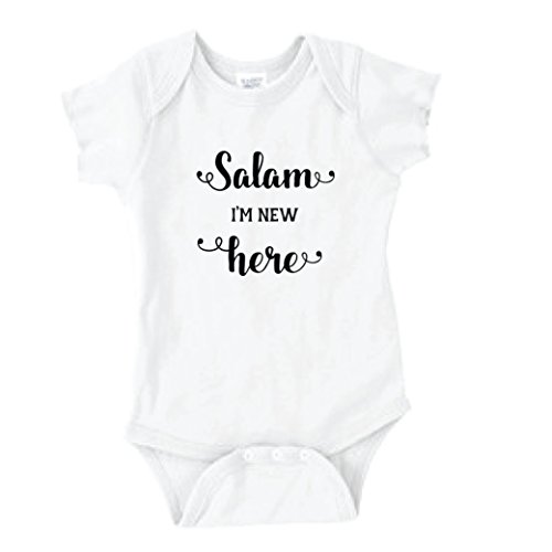 Salam I'm New Here Muslim Themed Baby Infant Cotton Bodysuit Newborn White
