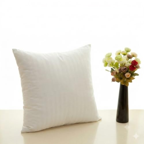 Image of SKIVE India Microfiber Filling Satin Stripe Fabric Filler Cushion (16'' X 16'' ; White) -Set of 1
