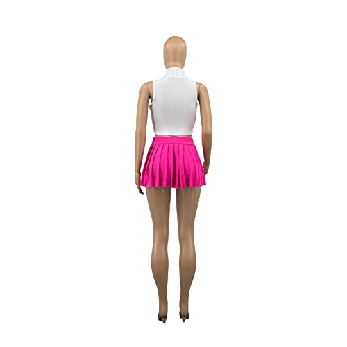 Tenkghsa Minissaia feminina plissada de cintura alta estilo Y2K Golf Athletic Workout, Roseo, M