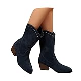 LDXEQIZ Botas Cortas con Remaches Botas Vaqueras Western Retro for Mujer Botines De Ante con Tacón Cuadrado Botines De Tallas Grandes con Cremallera Zapatos De Tobillo Casuales for Conciertos(42 EU)
