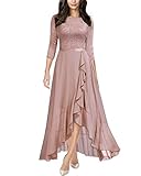 Miusol Women's Elegant Floral Lace Ruffle Bridesmaid Maxi Dress (Large, Pink)