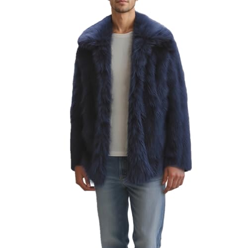Image of Colf Men's Winter Parka Coat Lapel Faux Fur Jacket | Mens Faux Fur Coat, Long Sleeve, Fluffy Overcoat, Winter Jacket