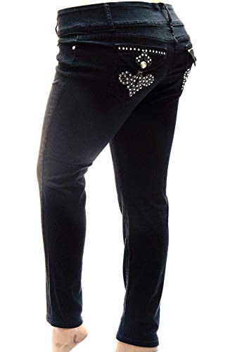 Jack David Fleur De Lis Stretchy Black Blue Denim Jeans Womens Plus Size Skinny Pants Pj-3687 #TOP3