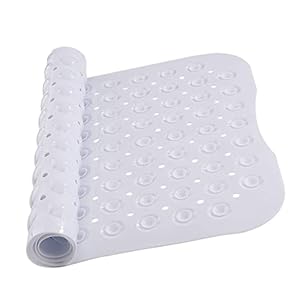 MOONLIGHT20015 Shower Bath Mat Non Slip Anti Mould & Mildew with Strong Suction Cups Grip and Drain Holes Soft Rubber Shower Mats – PVC Bathroom Mat Machine Washable (70x38cm, White)