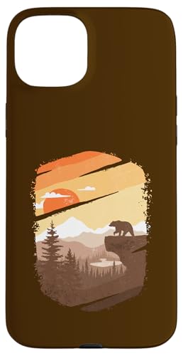 Carcasa para iPhone 15 Plus Bear Mountains Graphic Marrón
