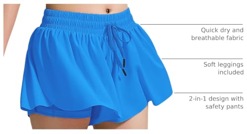 Image of BOOPH Girls Flowy Shorts Kids Athletic Butterfly Shorts with Pockets 2-in-1