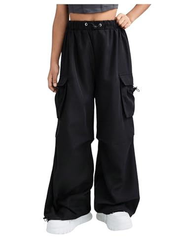 Girl's Cargo Pants High Elastic Waist Wide Leg Sweatpants Baggy Track Pants Trousers