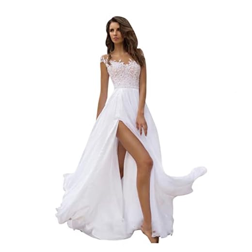Huttam Robe Mariée Femme Blanche Dentelle Robe Soiree Longue Cérémonie Chic Sexy Dos Nue Robe Cocktail Mariage Baptême Élégant Fendue Robe de Demoiselle d'honneur Robe de Fête Bal (Blanc, M)