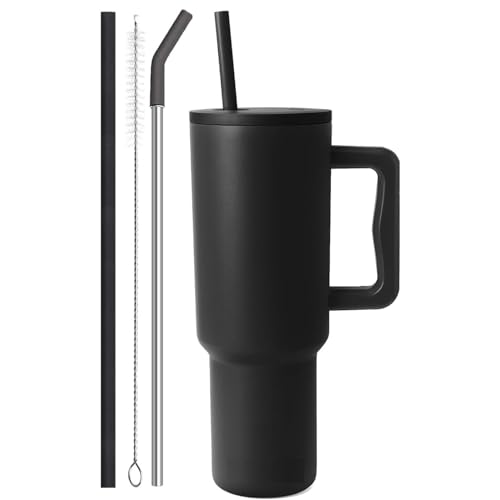 Image of NYRWANA 1200ML Stainless Steel Tumbler - Hot & Cold | Double Insulated Travel Mug with Handle, Leak-Proof Lid & 2 Straws | Dishwasher Safe | Ideal for Gym, Travel & Office (Black)