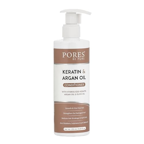 Image of PORES Be Pure Hair Conditioner with Hydrolyzed Keratin, Argan & Olive Oil | Nourishing Conditioner for Dry, Frizzy, Damaged Hair | Hair Smoothening & Strengthening Formula for Men & Women | Paraben & Sulfate Free - 250 ml