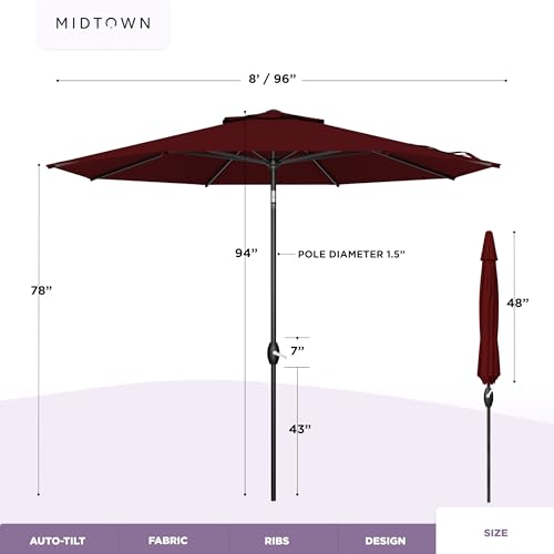Image of Midtown Umbrellas Lean - 8 Ft Patio Umbrella, Burgundy Canopy