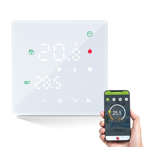 Thermostat Connecté Thermostats pour Sol Chauffant à Eau Contrôleur de Température Compatible avec Alexa Google pour Home Chauffage Blanc
