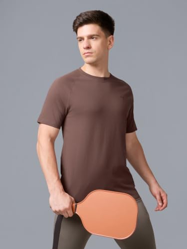 Image of TECHNOSPORT Men's Solid T-Shirt COTFLEX Quick Dry Slim Fit Round Neck Sports Tee for Gym Running Casual Wear UPF50+ Anti Odour