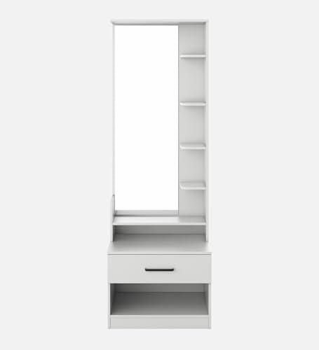 Image of Miko Dressing Table with Storage | Engineered Wood | Frosty White Matte Finish | Large Mirror (120x40 cm) | Bedroom Furniture | Knock Down Assembly