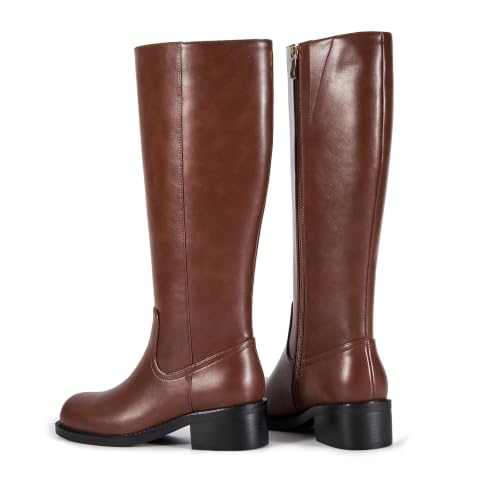 Image of ZJA Knee High Boots Women,Square Toe Chunky Block Low Heel Tall