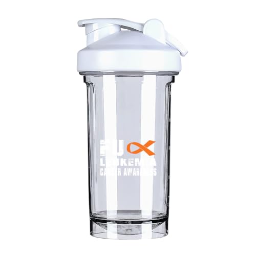 Fuck leukemia Cancer Awareness 18 Ounce Shaker Bottle Drink Mixer Leak-proof Pre Workout Protein Shakes Meal Replacement Shakes Bottles 500ML/18 Oz White