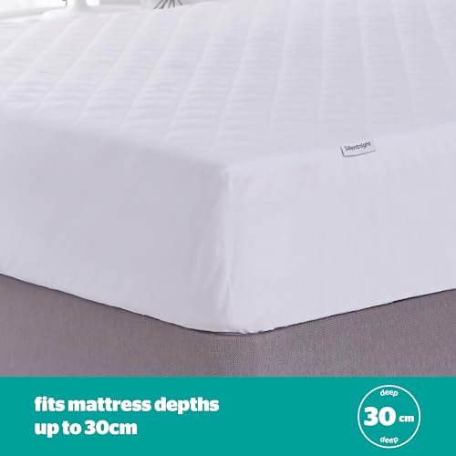 Silentnight Supersoft Waterproof Mattress Protector – Luxury Quilted Quiet Bed Mattress Pad Cover with Extra Deep Fitted Skirt and Waterproof Protection – King Size, White
