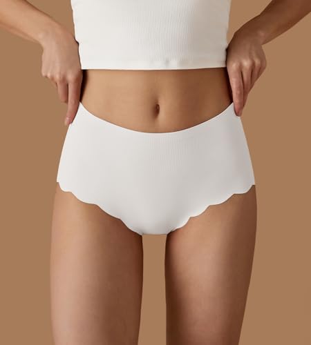Image of SHARICCA Seamless High Waisted Underwear for Women Cheeky Underwear Wave Edge No Show Bikini Panties Ribbed Panties Pack