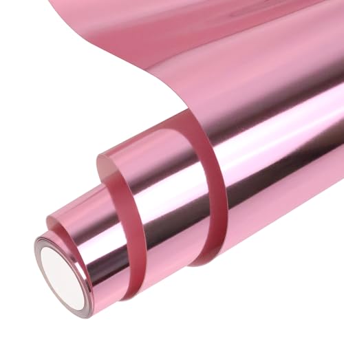 Image of Pink Heat Transfer Vinyl Roll, 12 inch x6 Ft Mirror Metallic Iron on Vinyl, Soft Metallic Foil HTV for T-Shirt, Chrome HTV Easy to Cut & Weed for Heat Vinyl Design