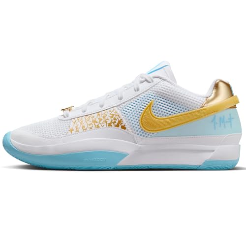 Nike Scarpe da basket Ja 1 Uomo, Bianco, Game Royal, platino puro, oro metallizzato, 41 EU